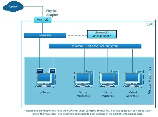 Post-Configuration Topology with Regards to ESXi, pfSense, and VMs
