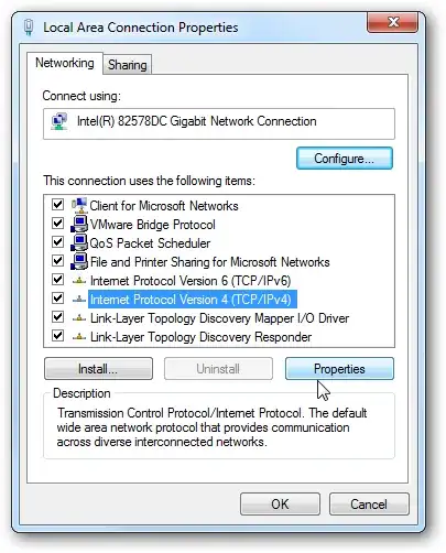 Local area connection properties