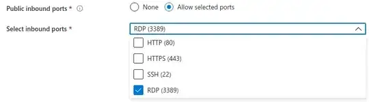 Select inbound ports RDP