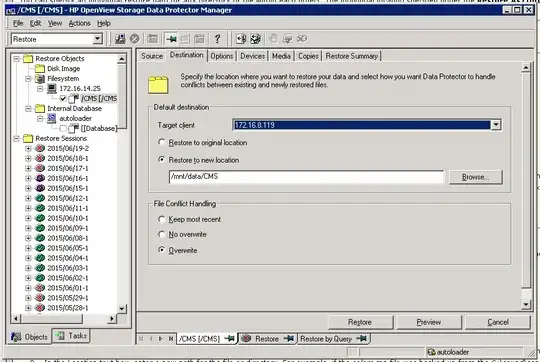 Restore settings with the new server as destination