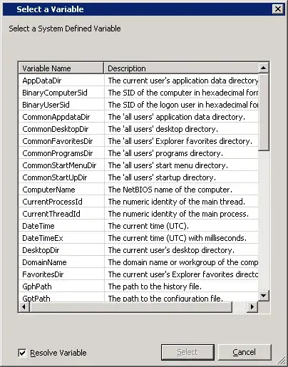 Group Policy Environmental Variable Dialog Box