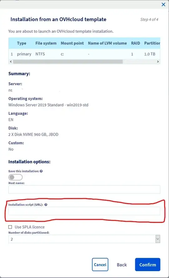 OVH console's option for an Installation script