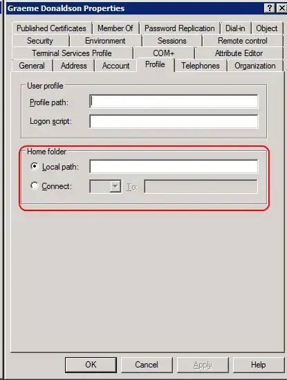 location of home folder property on AD user account properties