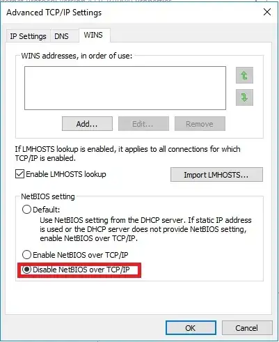 Disable NetBIOS