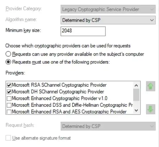 RSA cert template crypto settings. 