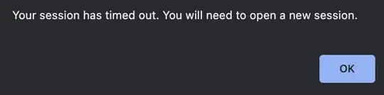 A browser pop-up saying that your session has timed out