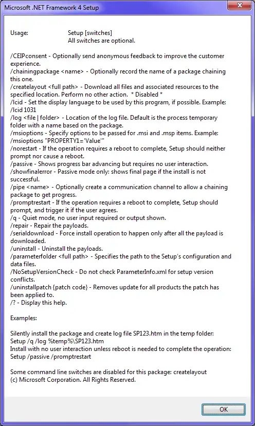 MessageBox resulting from running installer with the /? switch