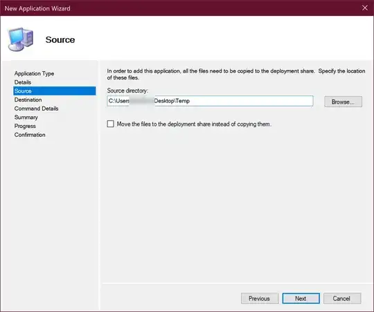 Source file selection screen, new app wizard