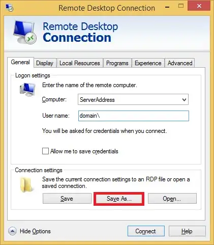 Saving your RDP link