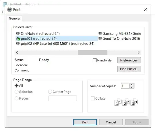 Notepad print dialog on Remote Desktop Session Host