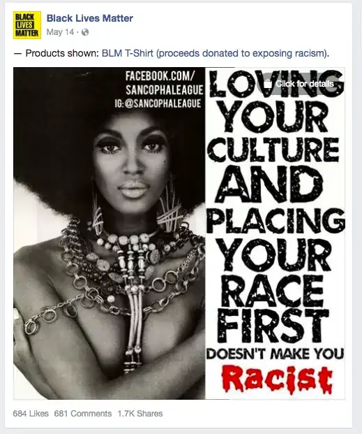 “Products shown: BLM T-shirt” with picture given in question