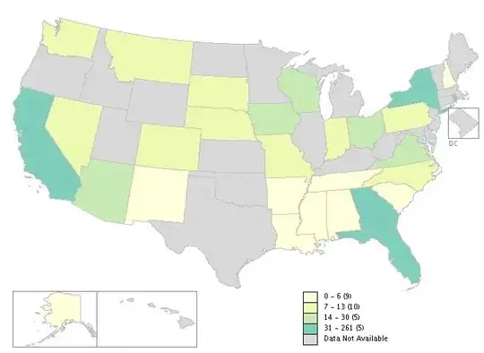US states colored by sales per capita of ophthalmic goods