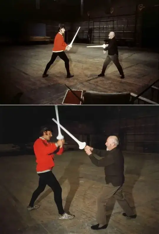 A pic of David Prowse and Alec Guiness practicing for their duel.