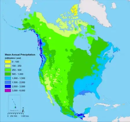 North America - average annual rainfall