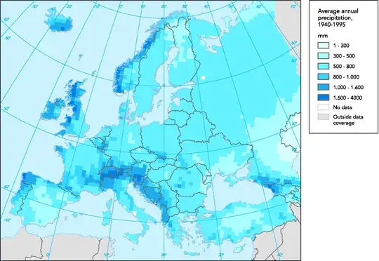 Europe - average annual rainfall