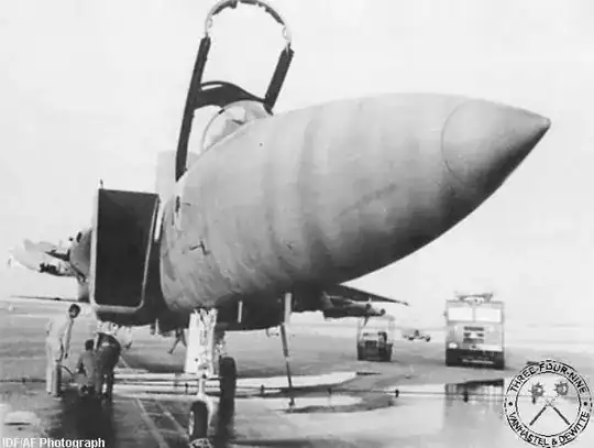IDF/AF photograph - one-winged F-15 on the ground