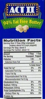 Popcorn Nutrition Label