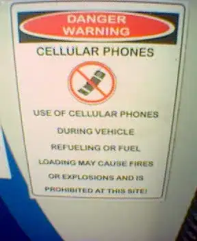Warning about using cell phones at the gas station