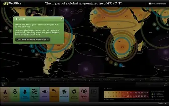 Screenshot of map showing impacts of a 4C temperature increase
