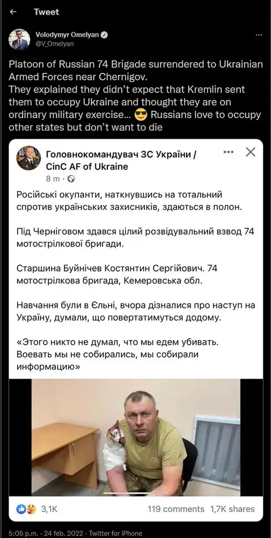 Tweet by Volodymyr Omelyan