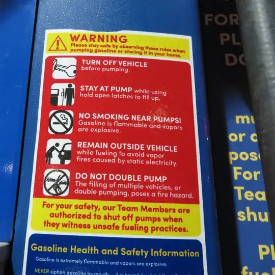 DO NOT DOUBLE PUMP: The filling of multiple vehicles, or double pumping, poses a fire hazard.