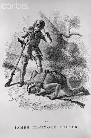 Drawing of Native American holding his ears to the ground