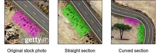 Comparison of curved road section detail with stock photo and straight road section
