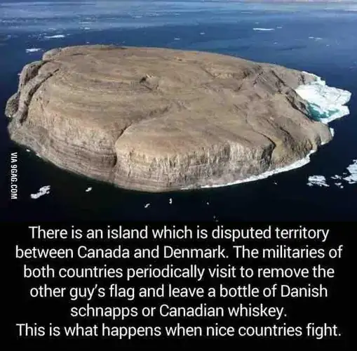 Photograph of an island, credited with 'via 9gag.com', and text (quoted below)