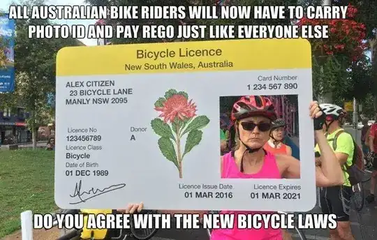 Picture of protestor with pretend bicycle licence