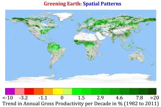 Map showing how the Earth is greening thanks to higher CO<sub>2</sub> levels