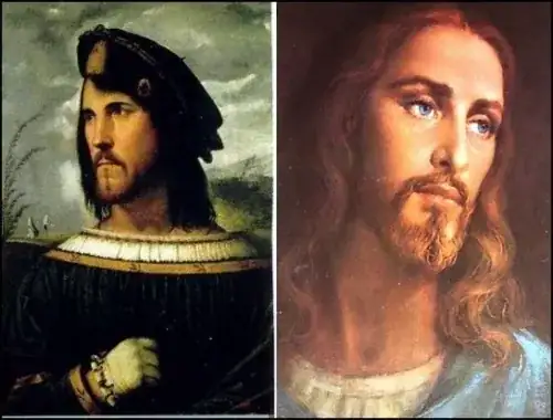 side by side comparison of Caesar Borgia and Jesus Christ