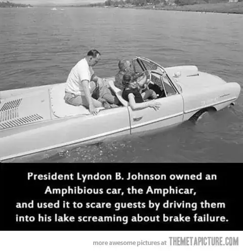 Infographic: Lyndon Johnson driving an amphibious car