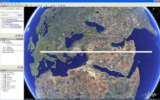 at left (red points) the path of the Mirage over France/Switzerland and a large white stripe to mark the path of the moon ligth