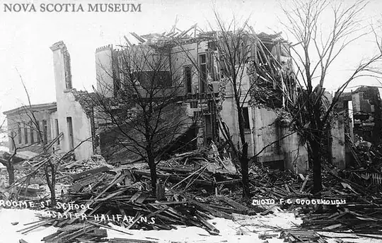 Postcard: View Of Halifax Explosion Titled: "Roome St. School/Disaster Halifax, N.S." 