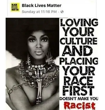 Black woman next to the phrase below, in a post by Black Lives Matter