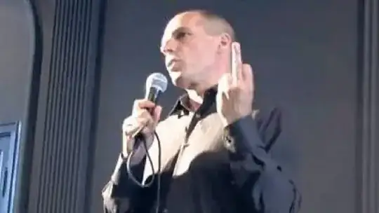 Yanis Varoufakis showing his middle finger