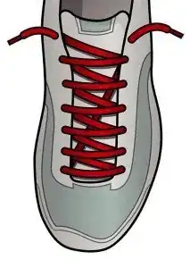lacing diagram: left lace goes from aglet to toe, right zig zags through every hole