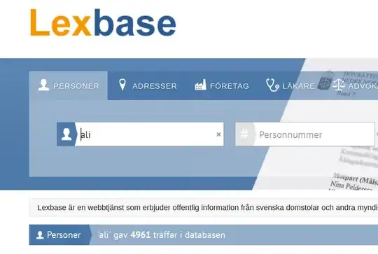 Screenshot of a Lexbase search for the name "ali", showing 4 961 entries as of November 22, 2019