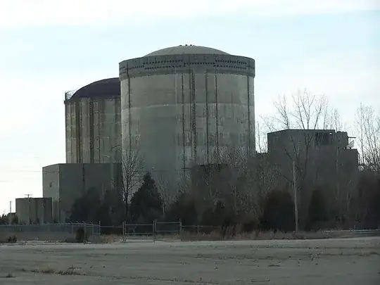 A 2007 view of the reactor complex. Notice that the turbine building behind the containment buildings has been demolished.
