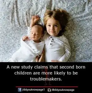 A new study claims that second born children are more likely to be troublemakers