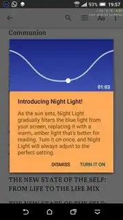 Screenshot of the app, showing the message 'Introducing Night Light!'