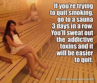 Image of women in a sauna, with text