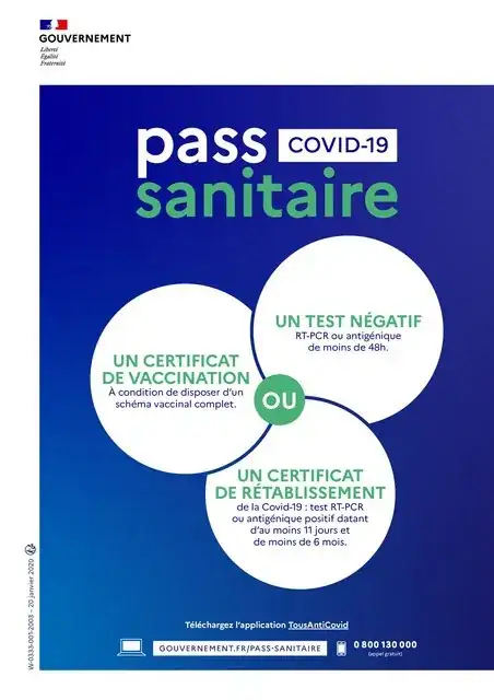 official French poster about the covid vaccination passport regulations "Pass Sanitaire"