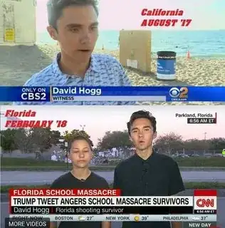 two screenshots of news presentation s showing witnesses with similar physical appearance
