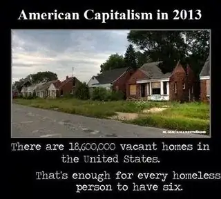 American Capitalism in 2013: There are 18,600,000 vacant homes in the United States. That’s enough for every homeless person to have six.