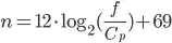 n=12*log_2(f/Cp)+69