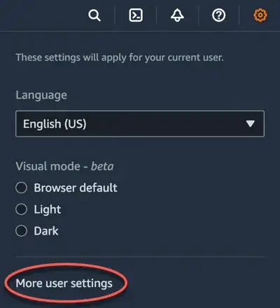 Settings dropdown
