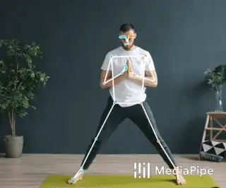 Example animated image of MediaPipe detecting body landmarks of a man doing yoga