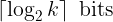 <code>\left \lceil{\log_{2}{k}}\right \rceil \ \text{bits}</code>