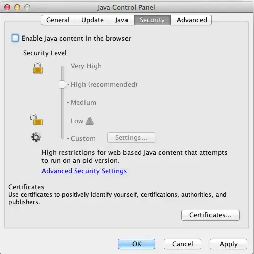 Security tab in the Java Control Panel